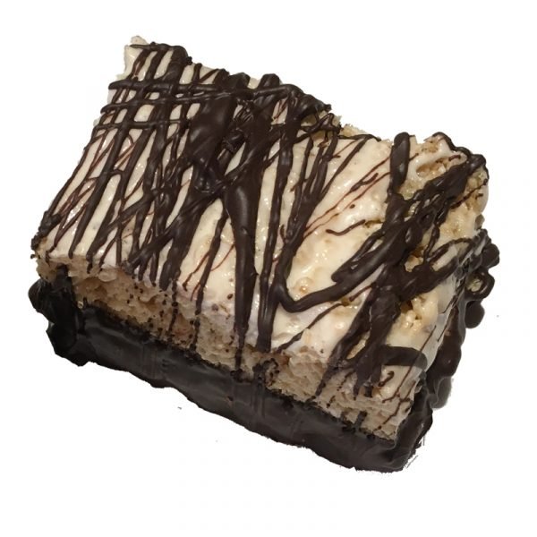 Chocolate dipped and frosted Rice Krispie treat